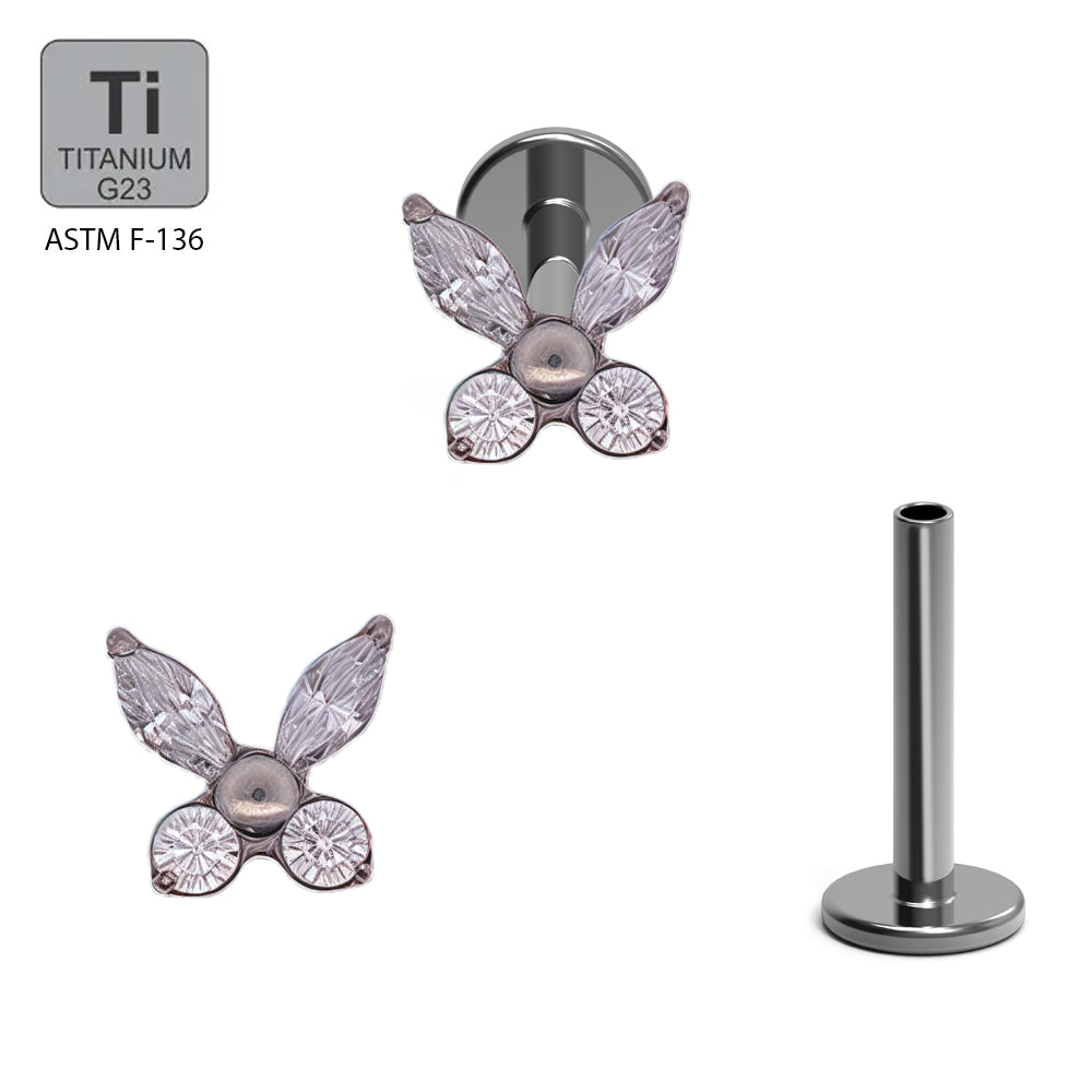 Titan G23 Labret mit Innengewinde und Marqiuse Zirconia im Schmetterling Design