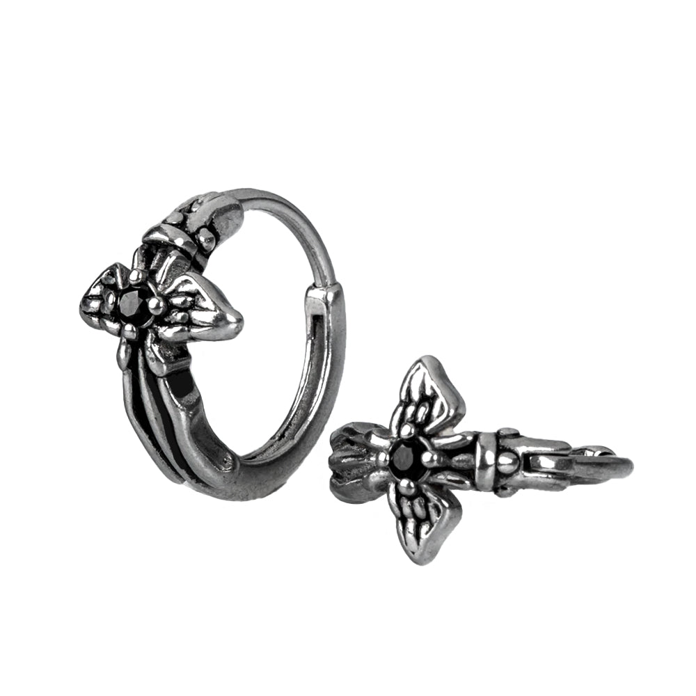 Steel 316L Segmentring Clicker im Gothic Design mit Schwarzem Kristall - Stärke 1.0mm Durchmesser 10mm