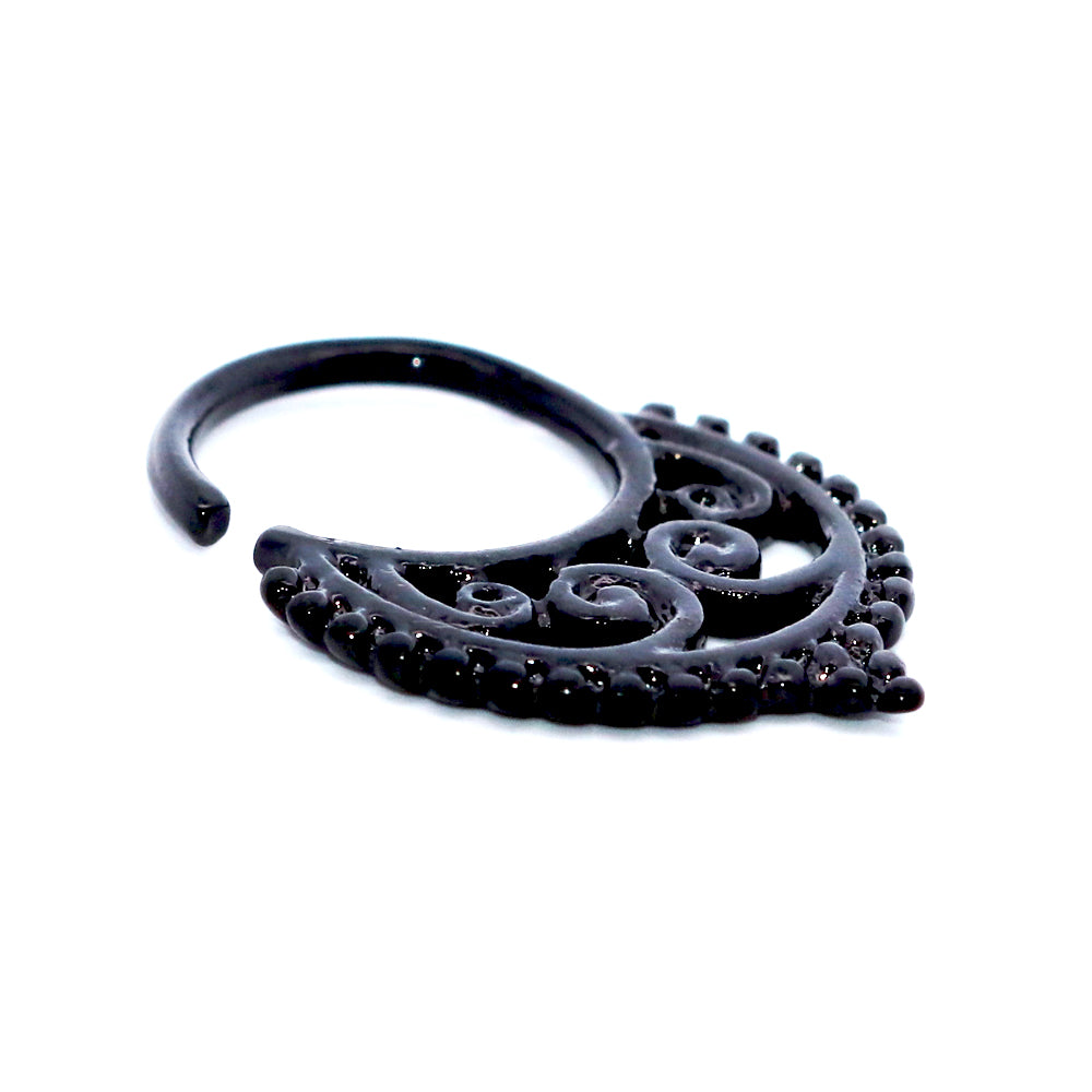 Black Fashion Brass Septum Ring mit Design - biegsam - Stärke 1.2mm