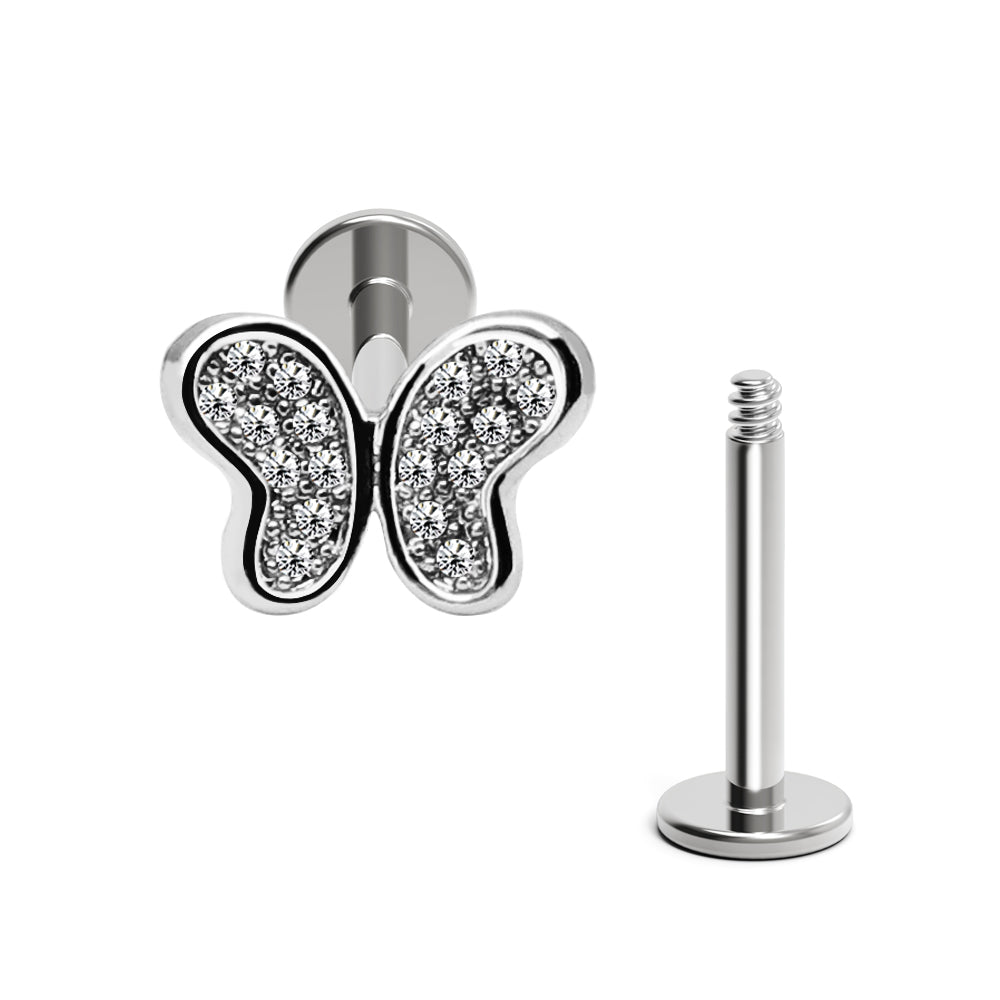 Steel 316L Helix Labret im Schmetterling Design mit Kristallen - Kristallklar - Stärke 1.2mm
