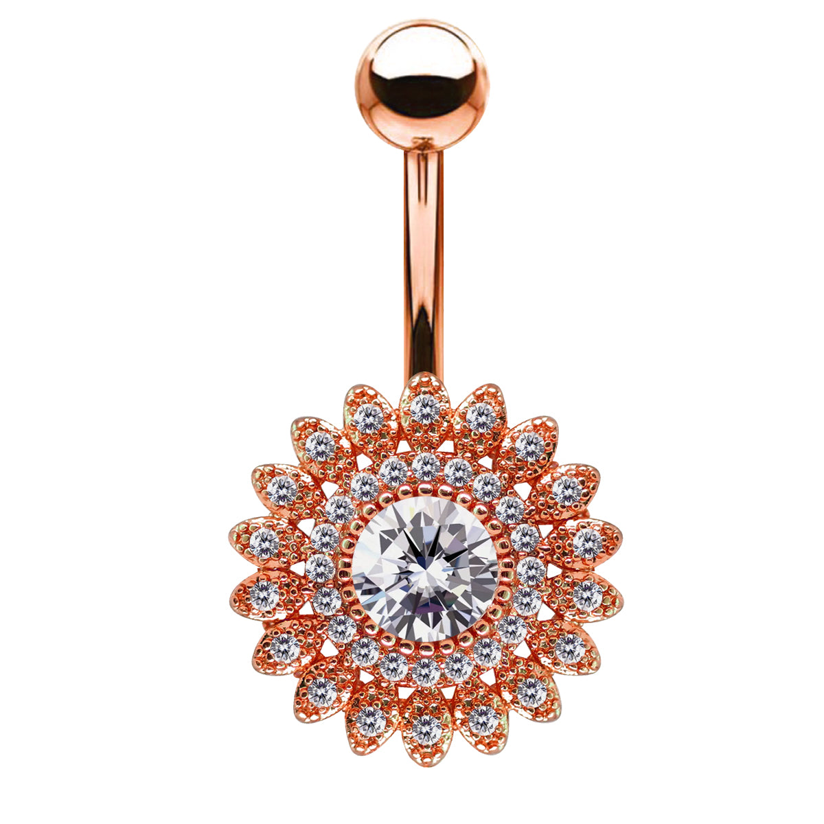 18K Rose Gold Steel Bauchnabel Banana im Blumen Design mit Kristallen - CC Kristallklar