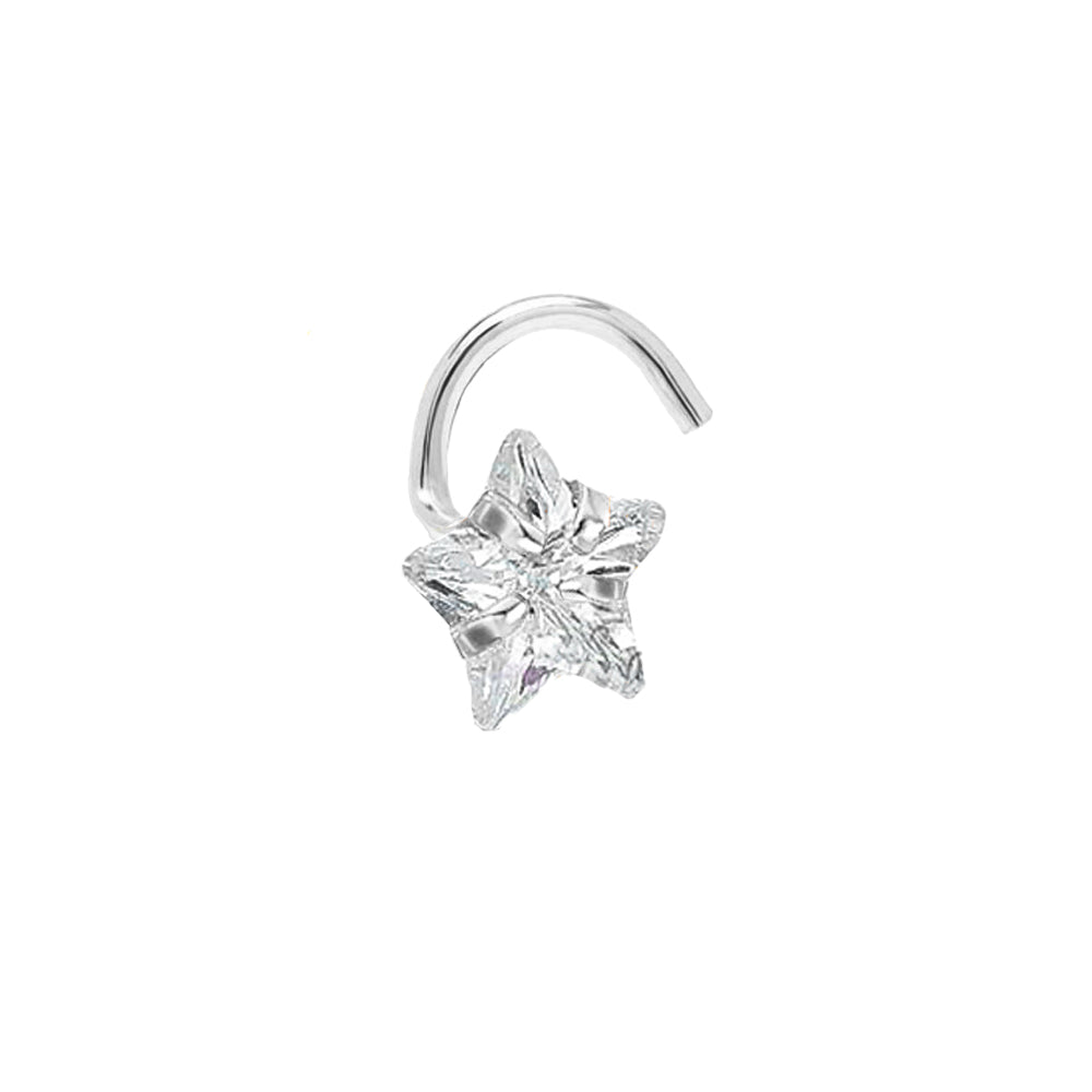 Steel 316L Nasenspirale mit Stern Kristall in Krabbenfassung - Stärke 0.8mm Länge 7mm Kristall 3mm