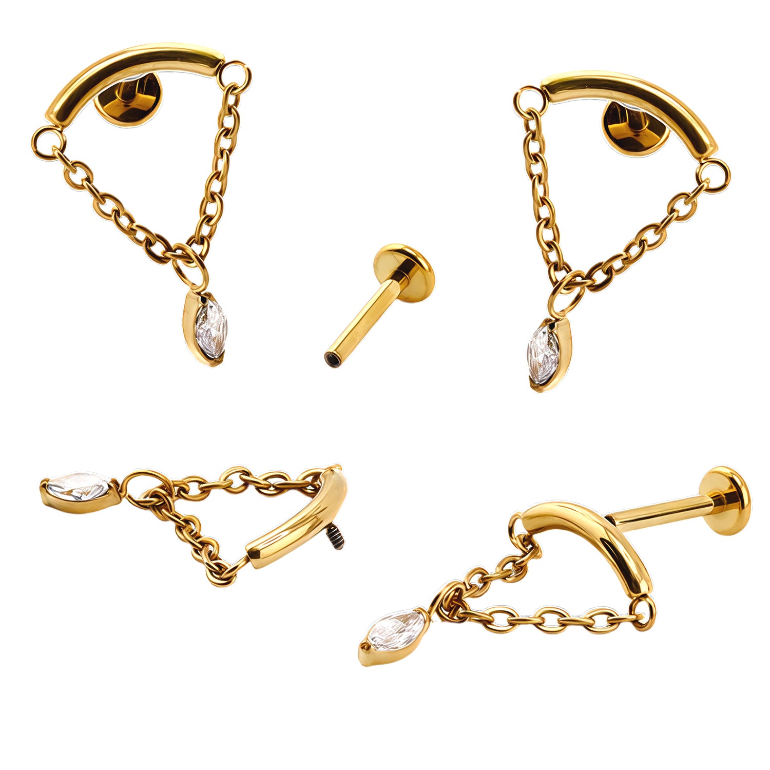 Premium Hidden Helix/ Rook Labret aus Titan G23 mit Gelbgold Veredelung und Premium Kristall - Stärke 1.2mm mit Innengewinde 0.9mm - Länge 8mm