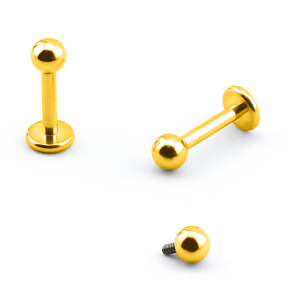 Premium Labret aus Titan G23 mit Gelbgold Veredelung und Kugel - Stärke 1.2mm mit Innengewinde 0.9mm