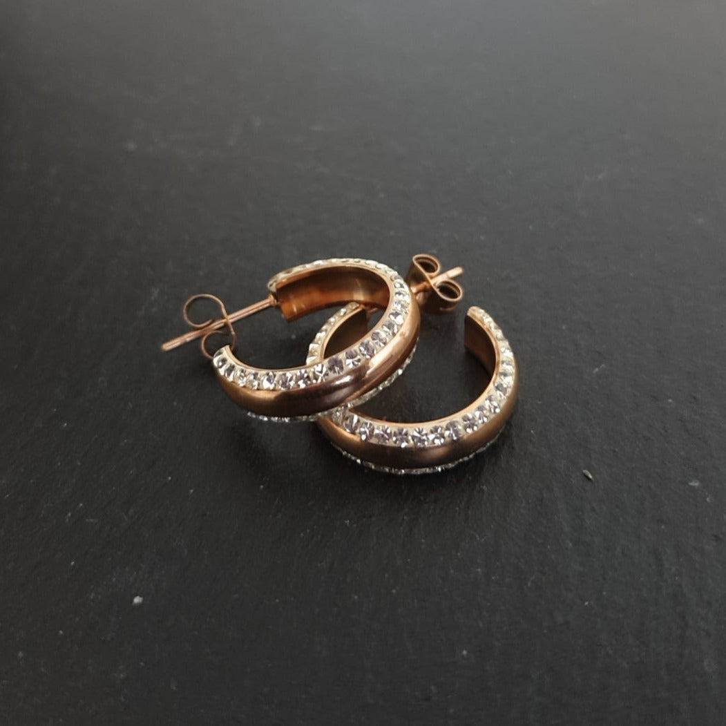 18k Rose Gold S. Steel Creolen mit Kristallen - 20mm x 5mm/ CC Kristallklar