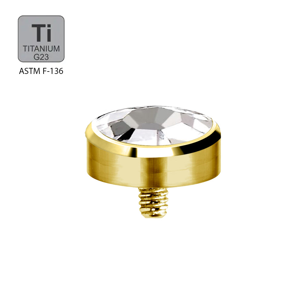 18K Gold Titan Dermal Anchor Top mit Kristall - Stärke 1.2mm in CC-Kristallklar