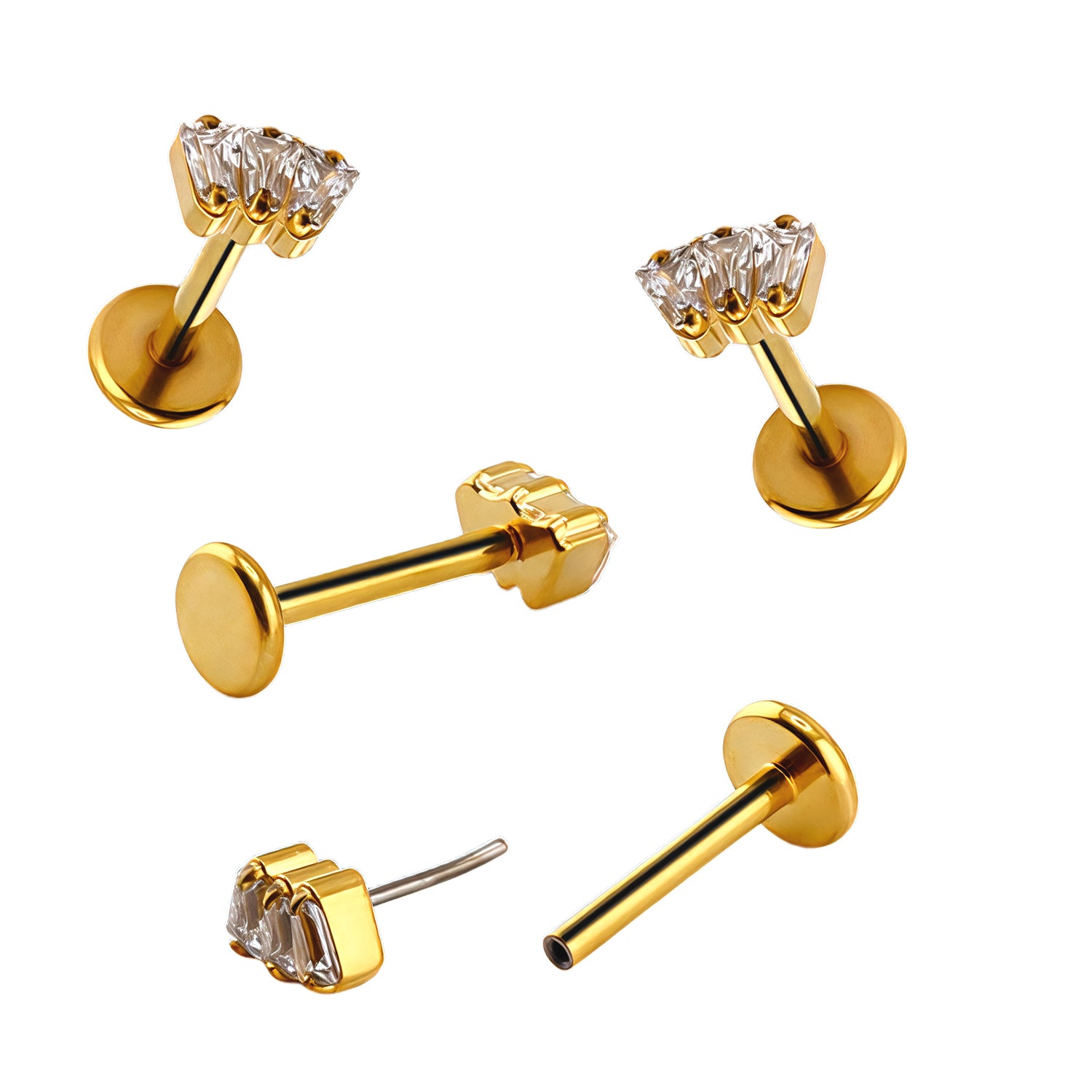 Premium Push-in Labret aus Titan G23 mit Gelbgold Veredelung und Zirkonia Top in Krabbenfassung - Stärke 1.0mm Länge 8mm