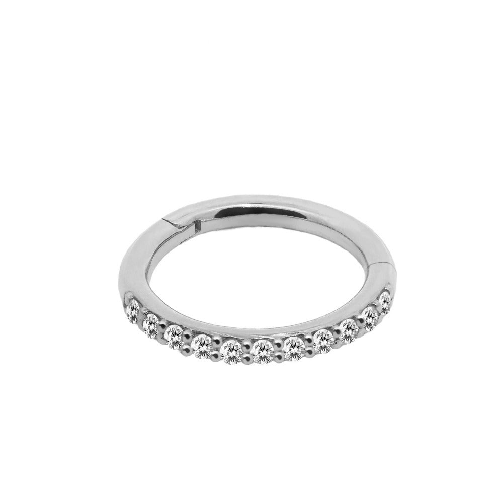 585er Echt-Weißgold (14K) Segmentring Clicker mit synthetischen Diamanten - Stärke 1.0mm Durchmesser 6mm
