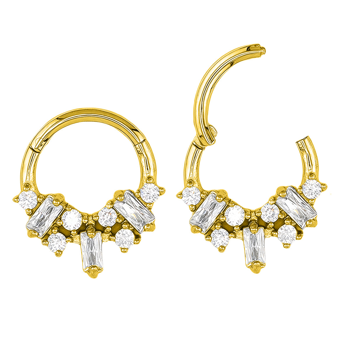 18K Gold Steel Segmentring Clicker mit klaren Kristallen - Stärke 1.2mm