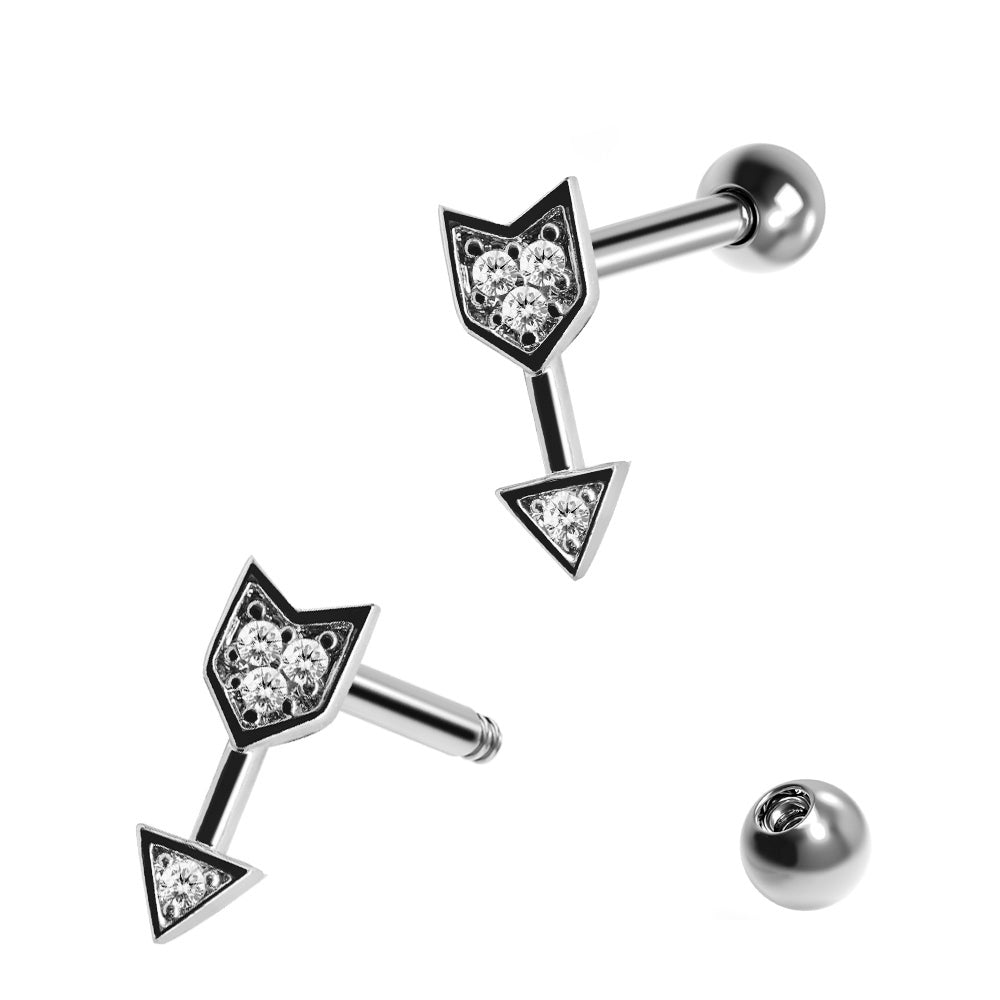 Steel 316L Barbell im Pfeil Design mit Kristallen - Kristallklar