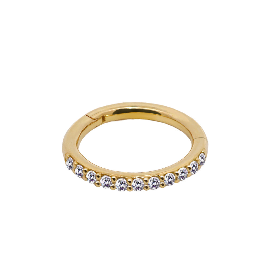 585er Echt-Gelbgold (14K) Segmentring Clicker mit synthetischen Diamanten - Stärke 1.0mm Durchmesser 6mm