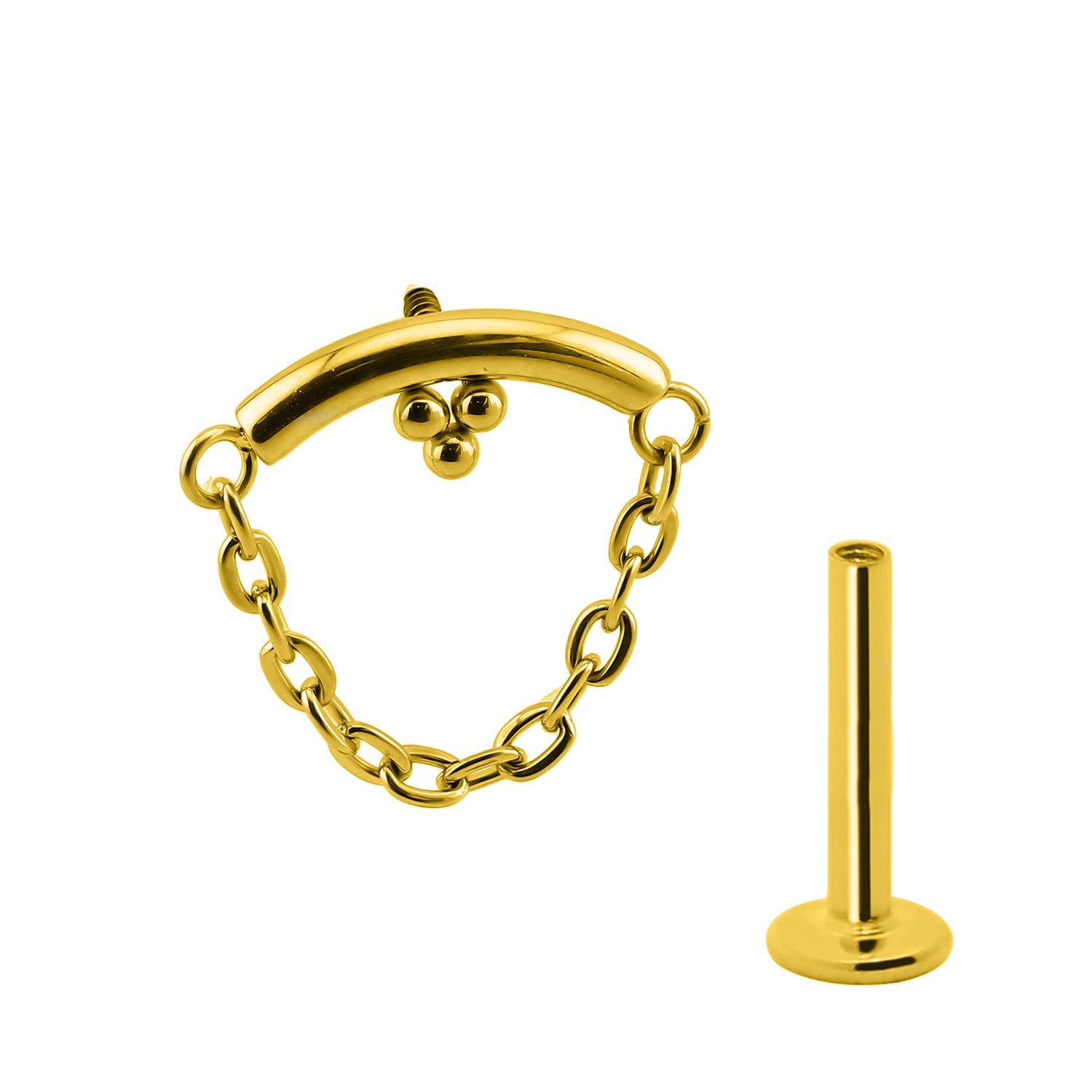 Premium Hidden Helix/ Rook Labret aus Titan G23 mit Gelbgold Veredelung und Kette - Stärke 1.2mm mit Innengewinde 0.9mm