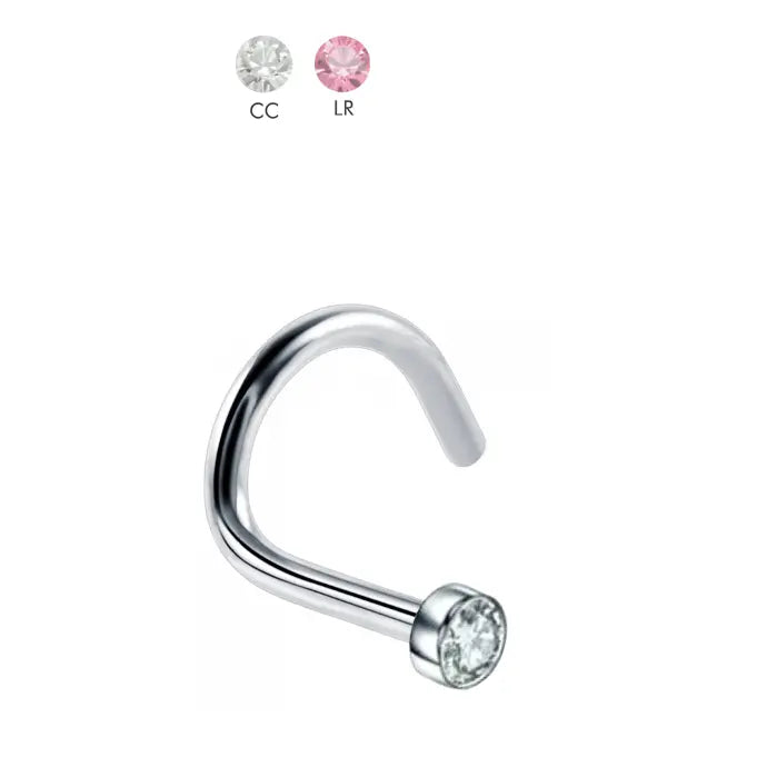 Steel 316L Nasenspirale mit Flat Disc Kristall - Stärke 1.2mm Kristall 2mm