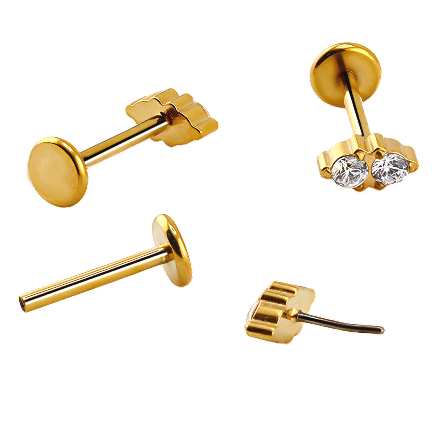 Premium Push-in Labret aus Titan G23 mit Gelbgold Veredelung und Zirkonia Top in Krabbenfassung - Stärke 1.0mm Länge 8mm