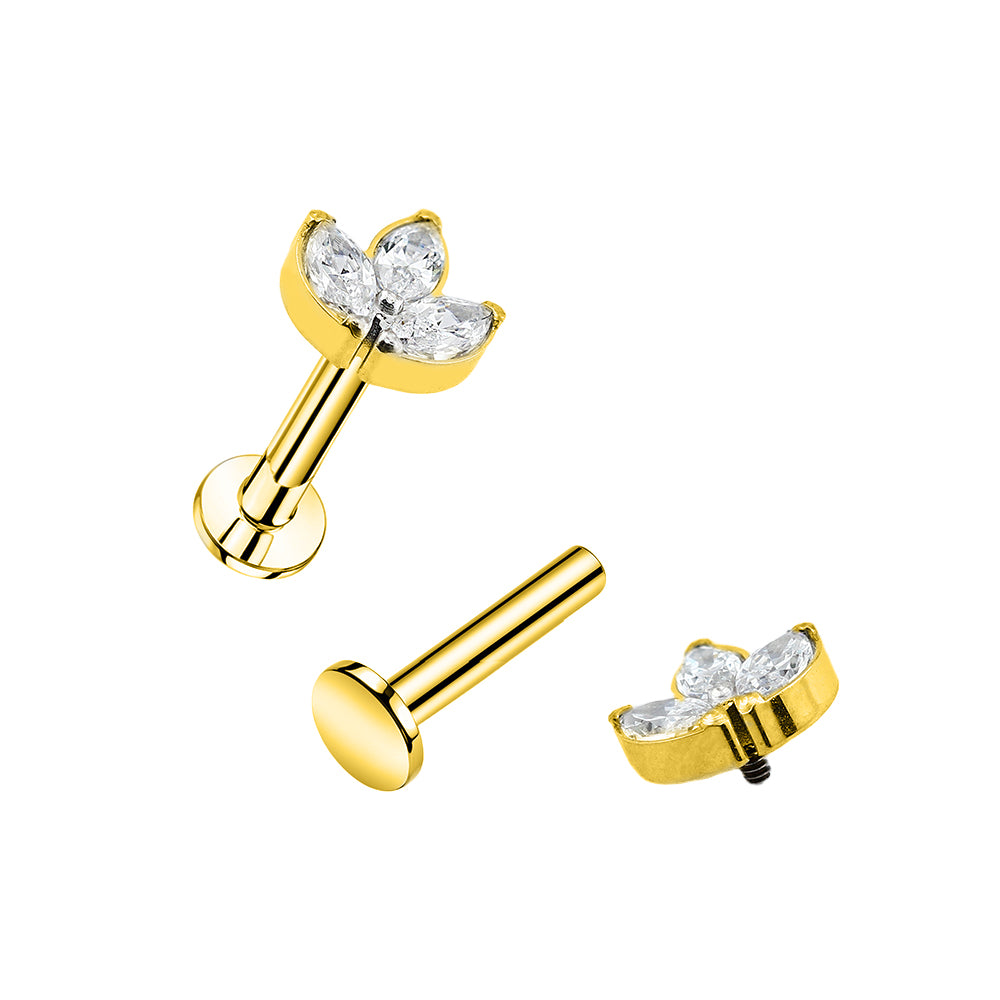 Premium Labret aus Titan G23 mit Gelbgold Veredelung und Premium Kristallen - Stärke 1.2mm mit Innengewinde 0.9mm