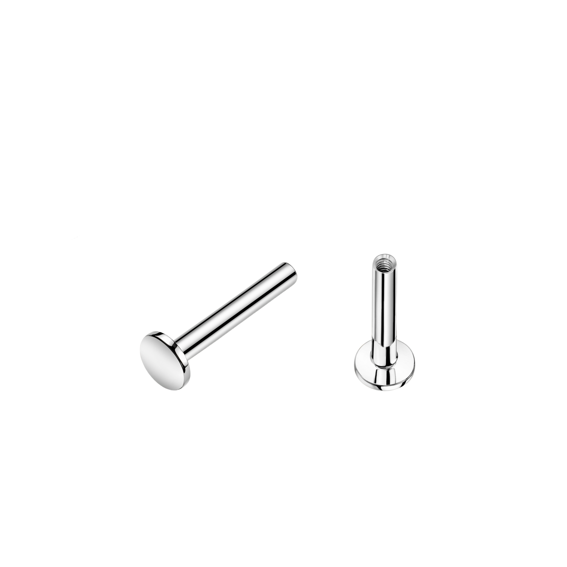 Premium Labret aus Titan G23 mit Weißgold Veredelung ohne Kugel - Stärke 1.2mm mit Innengewinde 0.9mm