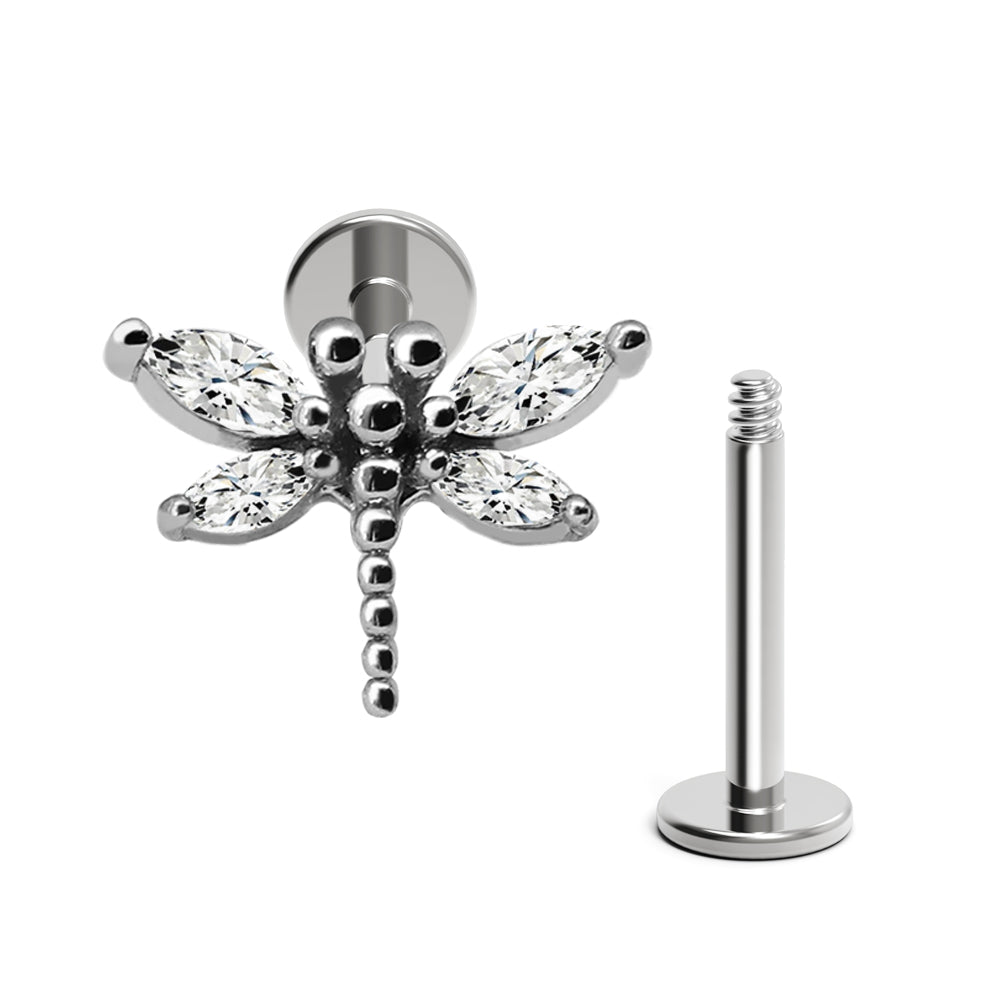 Steel 316L Helix Labret im Libellen Design mit Kristallen - Kristallklar - Stärke 1.2mm
