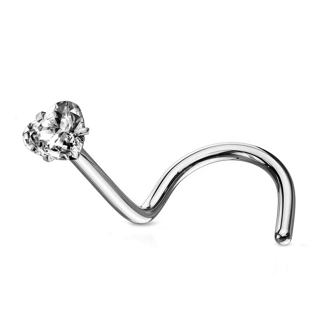Steel 316L Nasenspirale mit Herz Kristall in Krabbenfassung - Stärke 0.8mm Länge 7mm