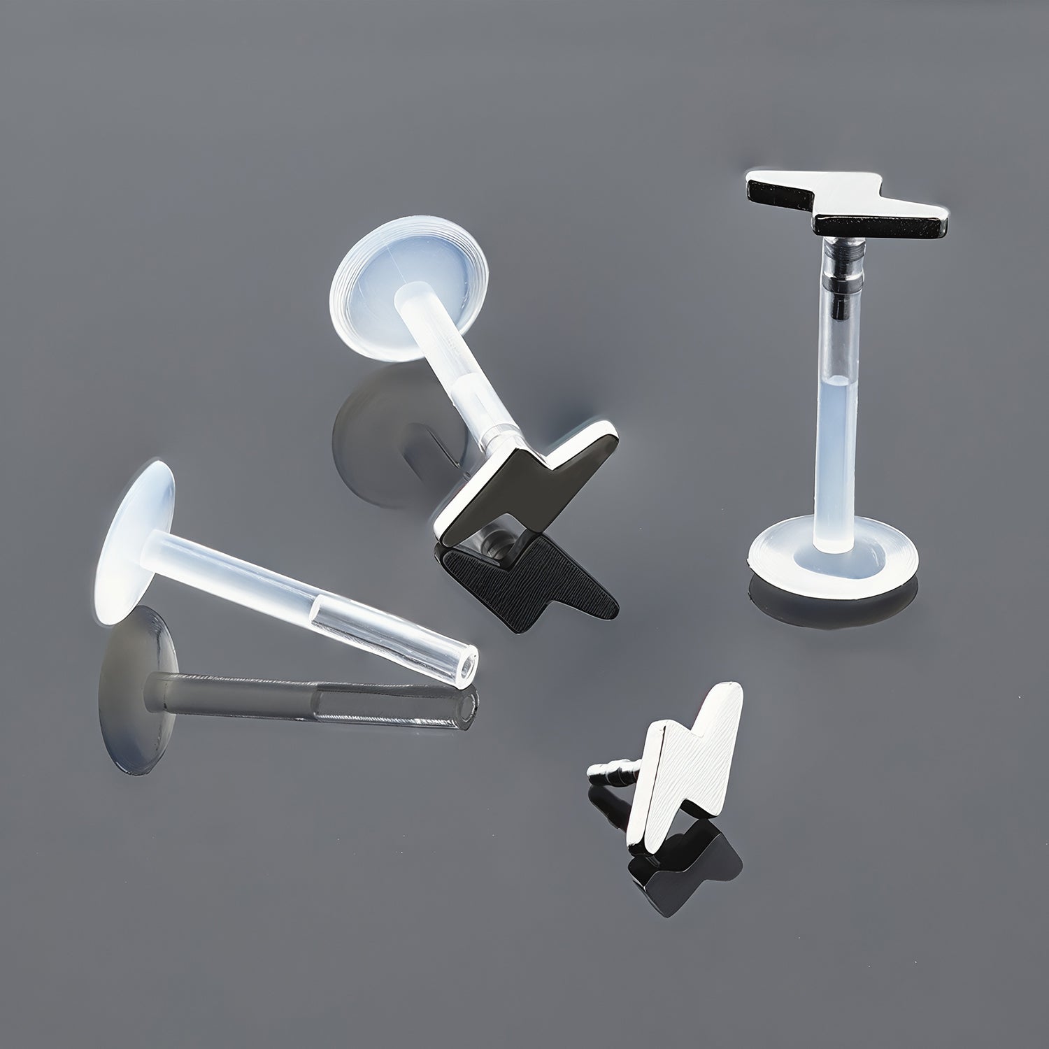 Push-In Bioflex Labret mit Steel Top im Blitz Design - Stärke 1.2mm Länge 10mm