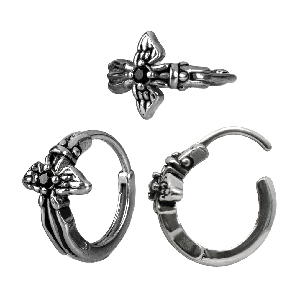 Steel 316L Segmentring Clicker im Gothic Design mit Schwarzem Kristall - Stärke 1.0mm Durchmesser 10mm