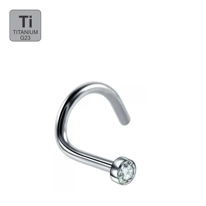 Titan G23 Nasenspirale mit Flat Disc Kristall - CC Kristallklar - Stärke 0.8mm Länge 6mm Kristall 2mm
