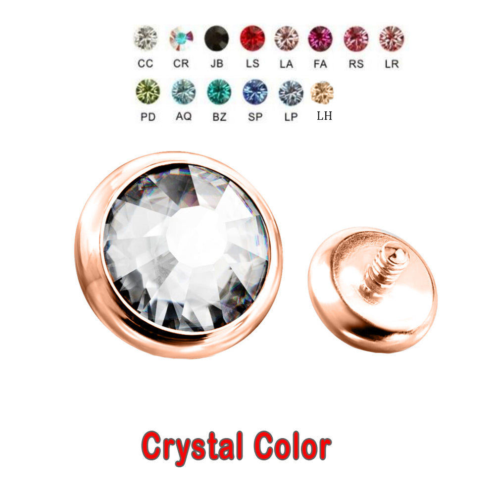 18K Rose Gold Steel Dermal Anchor Top mit Kristall - Stärke 1.2mm