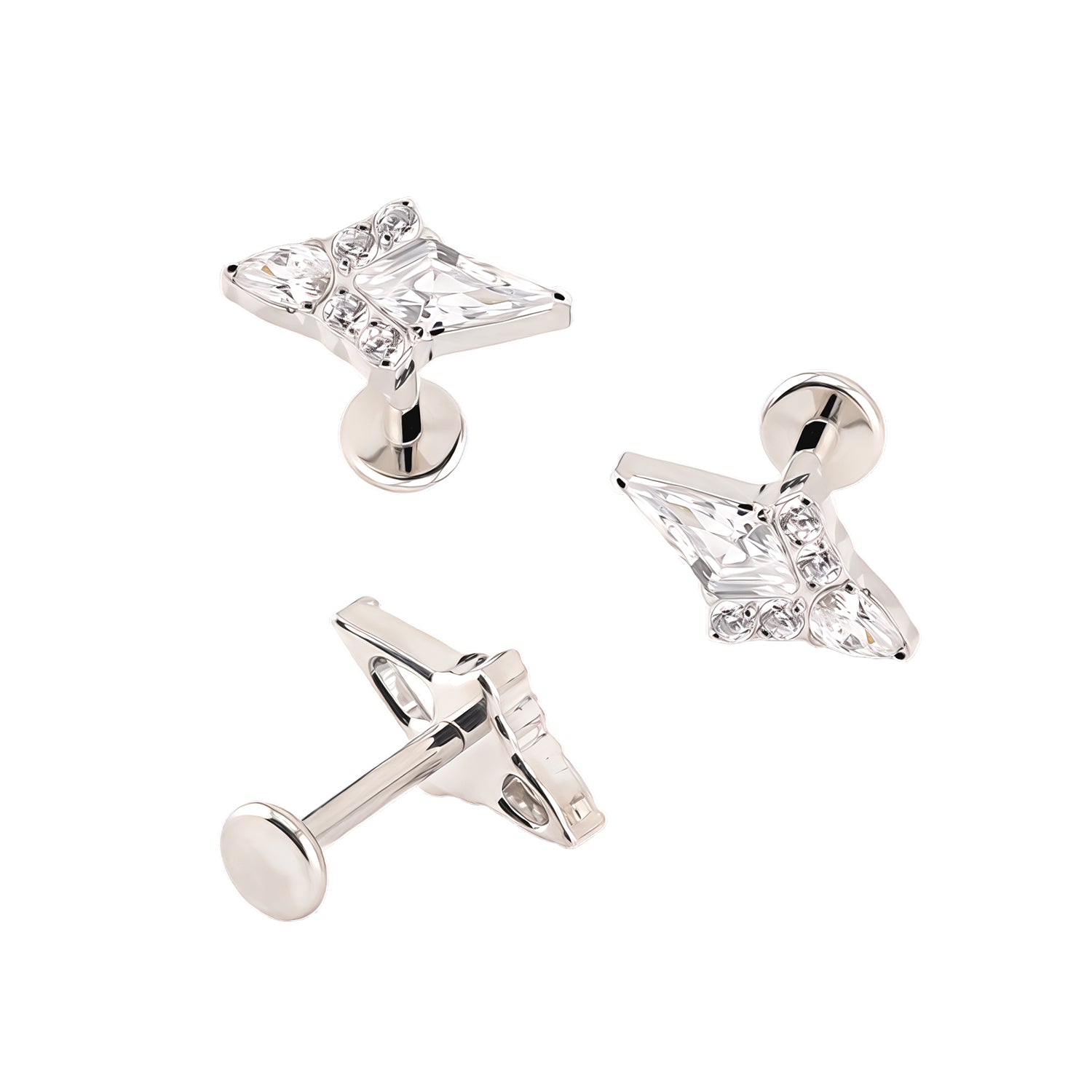 Premium Labret aus Titan G23 mit Weißgold Veredelung und Zirkonia Design - Stärke 1.2mm mit Innengewinde 0.9mm - Länge 8mm