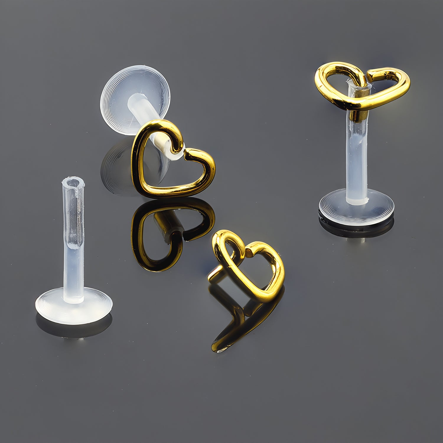 Push-In Bioflex Labret mit Gold Steel Top im Herz Design - Stärke 1.2mm Länge 8mm