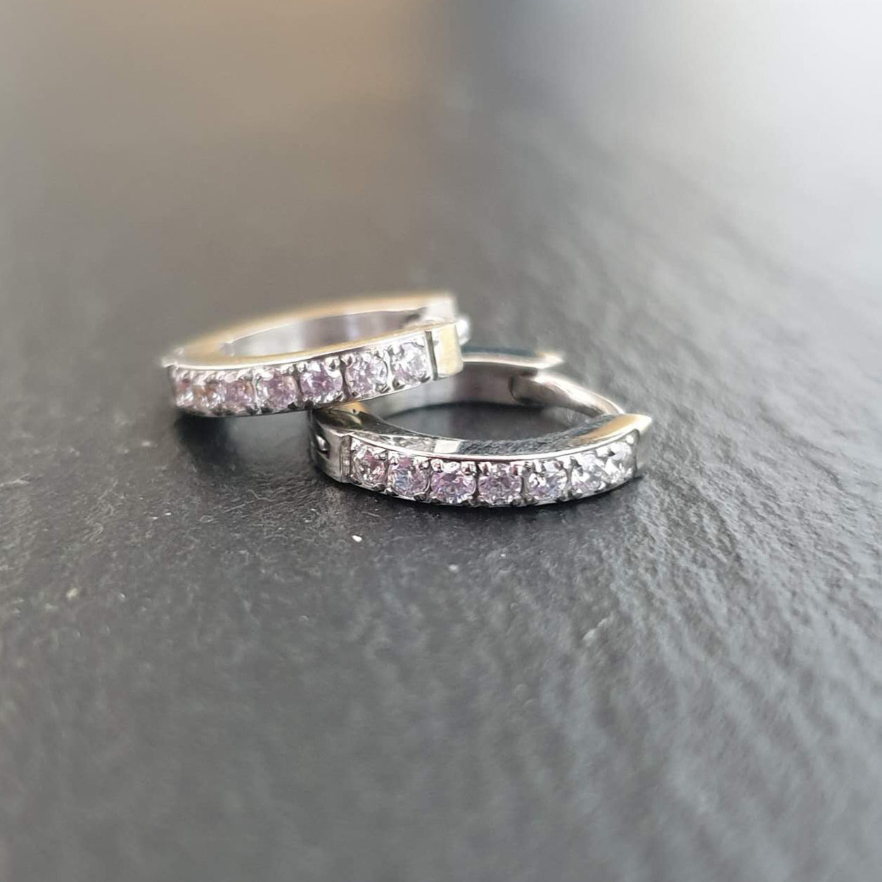 18k Gold S. Steel Hoop Earrings with Set Crystals - 13mm x 2mm/ CC Crystal Clear