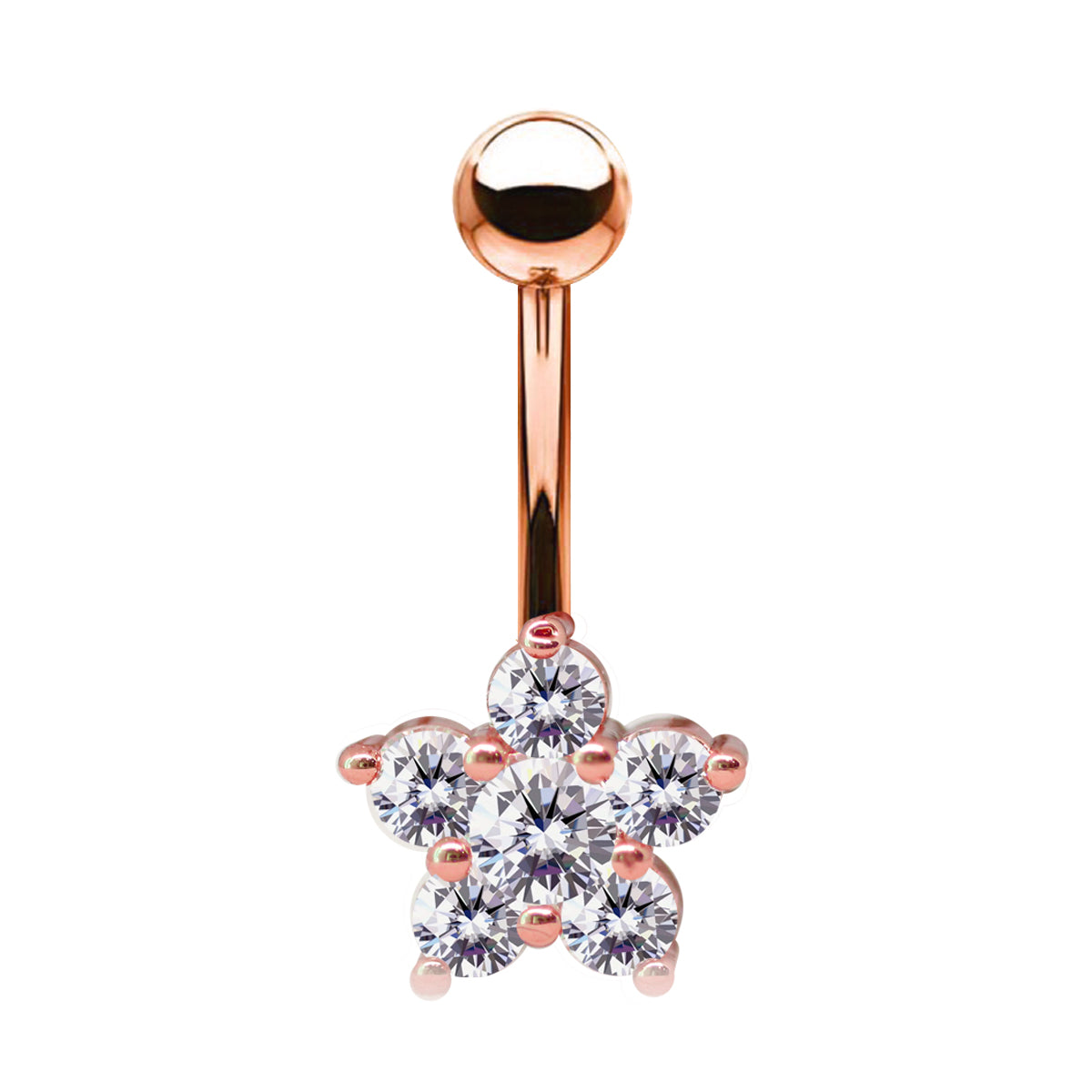 18K Rose Gold Steel Bauchnabel Banana im Stern Design mit Kristallen - CC Kristallklar