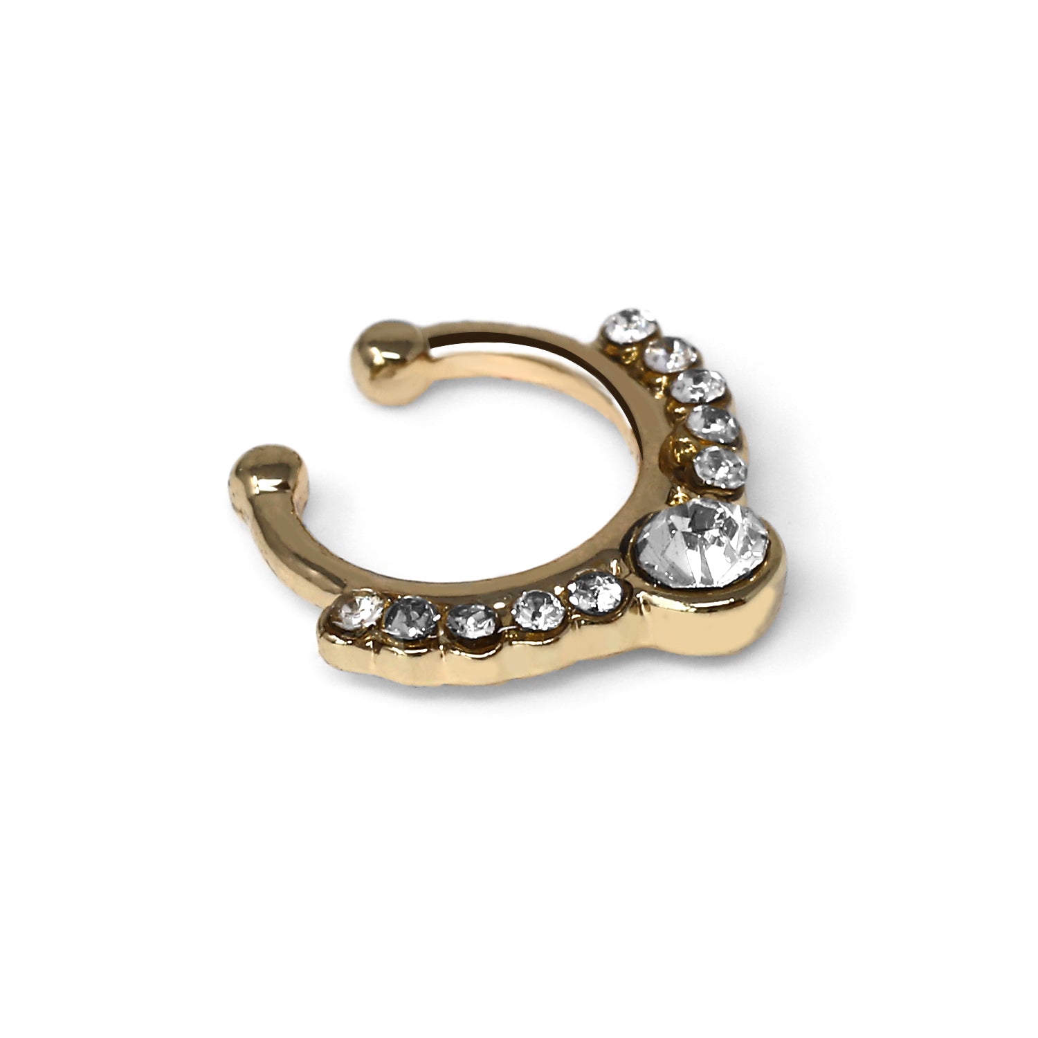 Gold Fashion Clip-On Septum Ring mit Kristallen - CC Kristallklar
