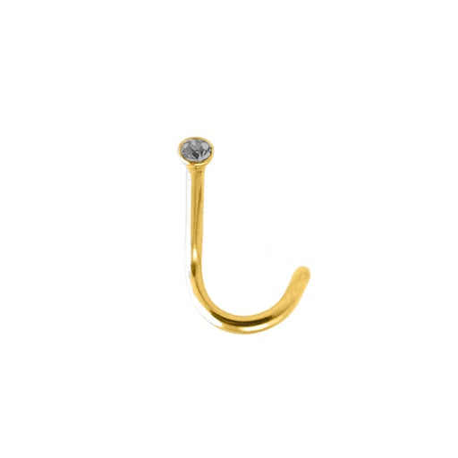 18K Gold Steel Nasenspirale mit Flat Disc Kristall - Stärke 1.0mm Länge 6mm Kristall 2.5mm