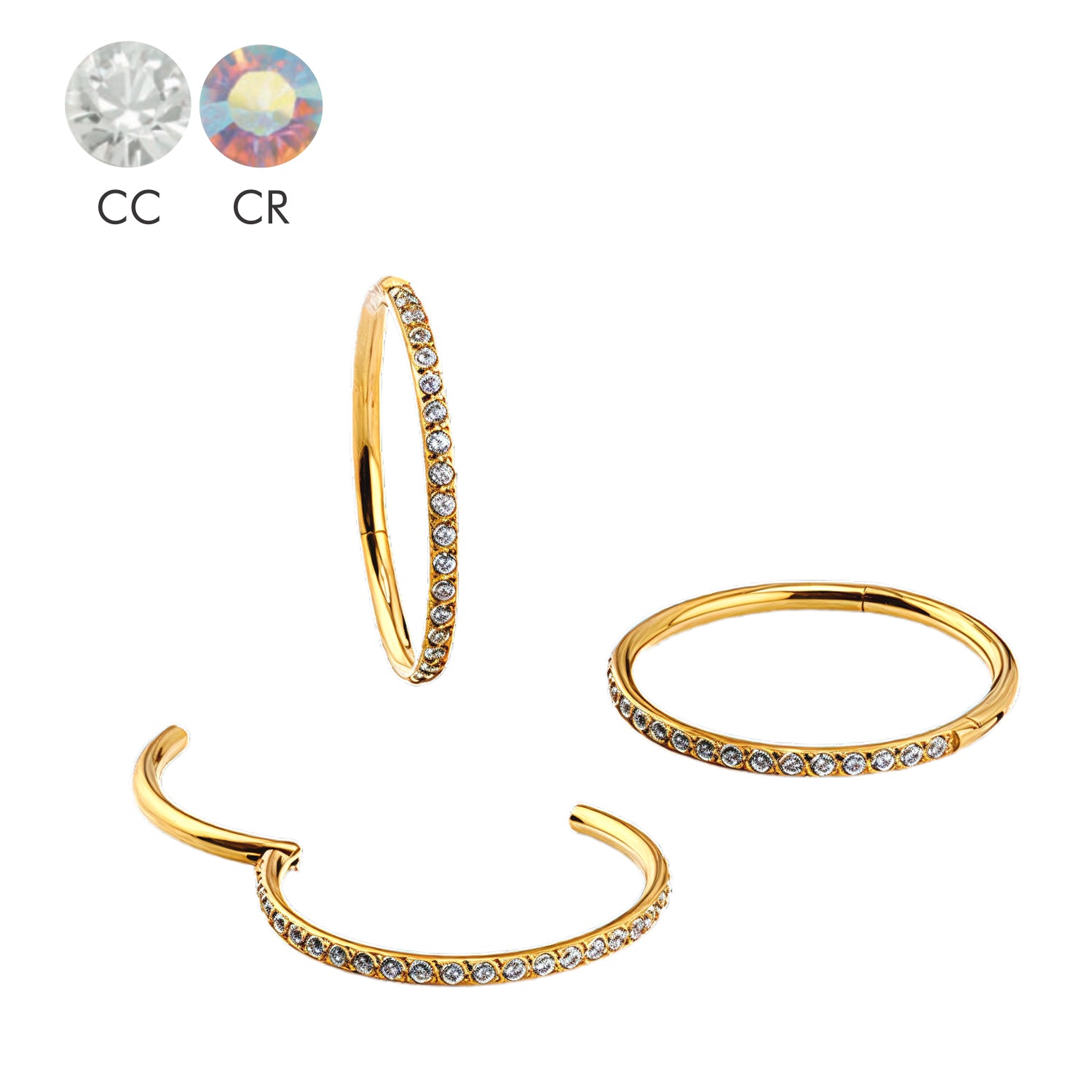 18K Gold Steel Segmentring Clicker mit Kristallen