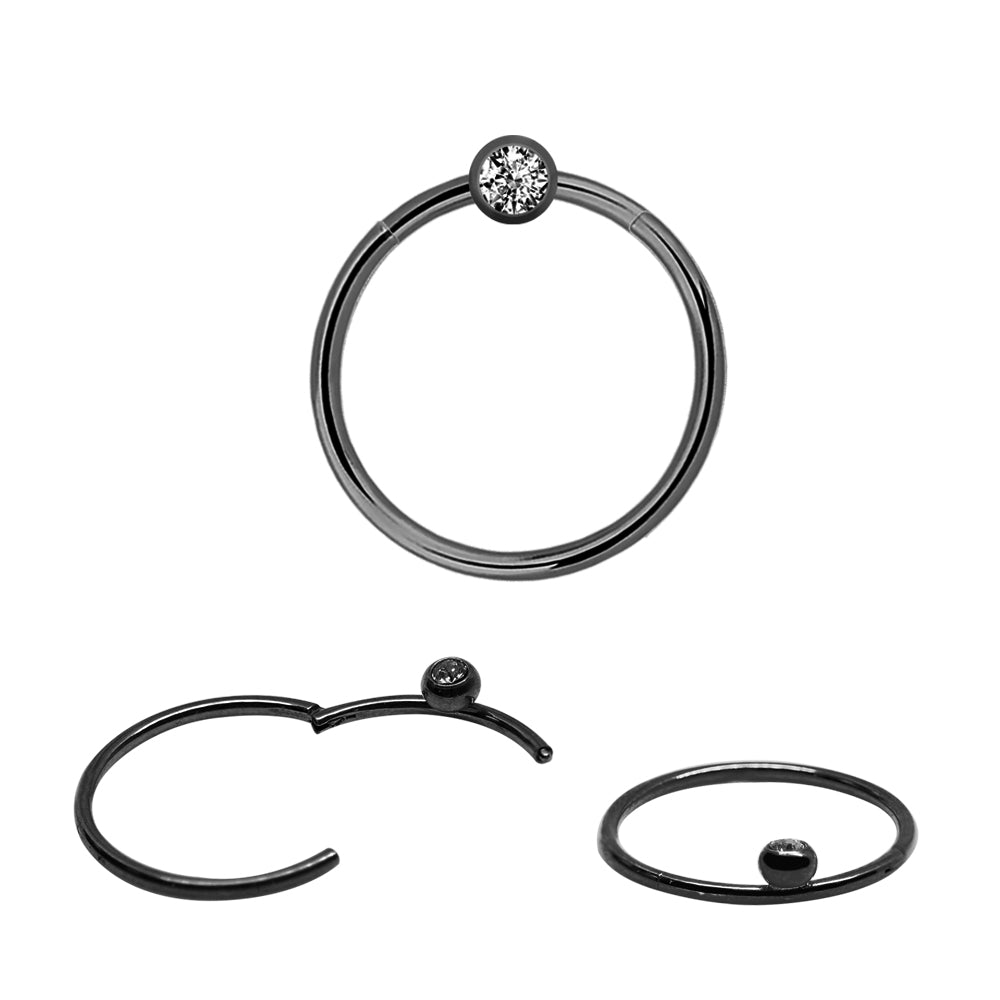 Black Steel Segmentring Clicker mit 4mm Kristallkugel
