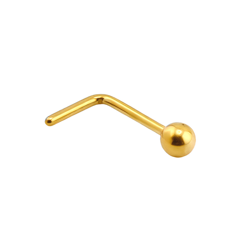 18K Gold Titan L-Form Nasenspirale mit Kugel - Stärke 0.8mm Länge 6mm Kugel 2.5mm