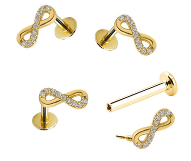 585er Echt-Gelbgold (14K) Labret mit Innengewinde und Cubic Zirkonia im Endless Design - Stärke 1.2mm Länge 6mm