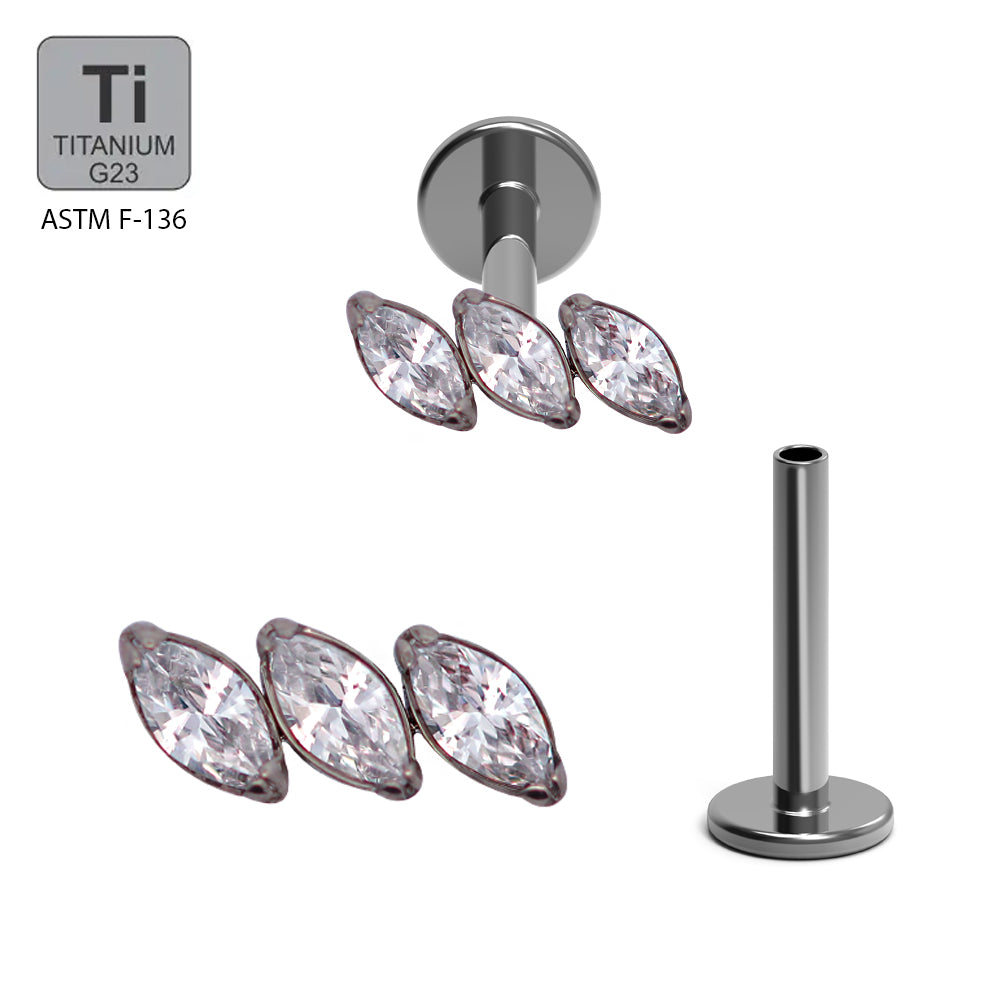 Titan G23 Labret mit Innengewinde und Marquise Zirkonia Design