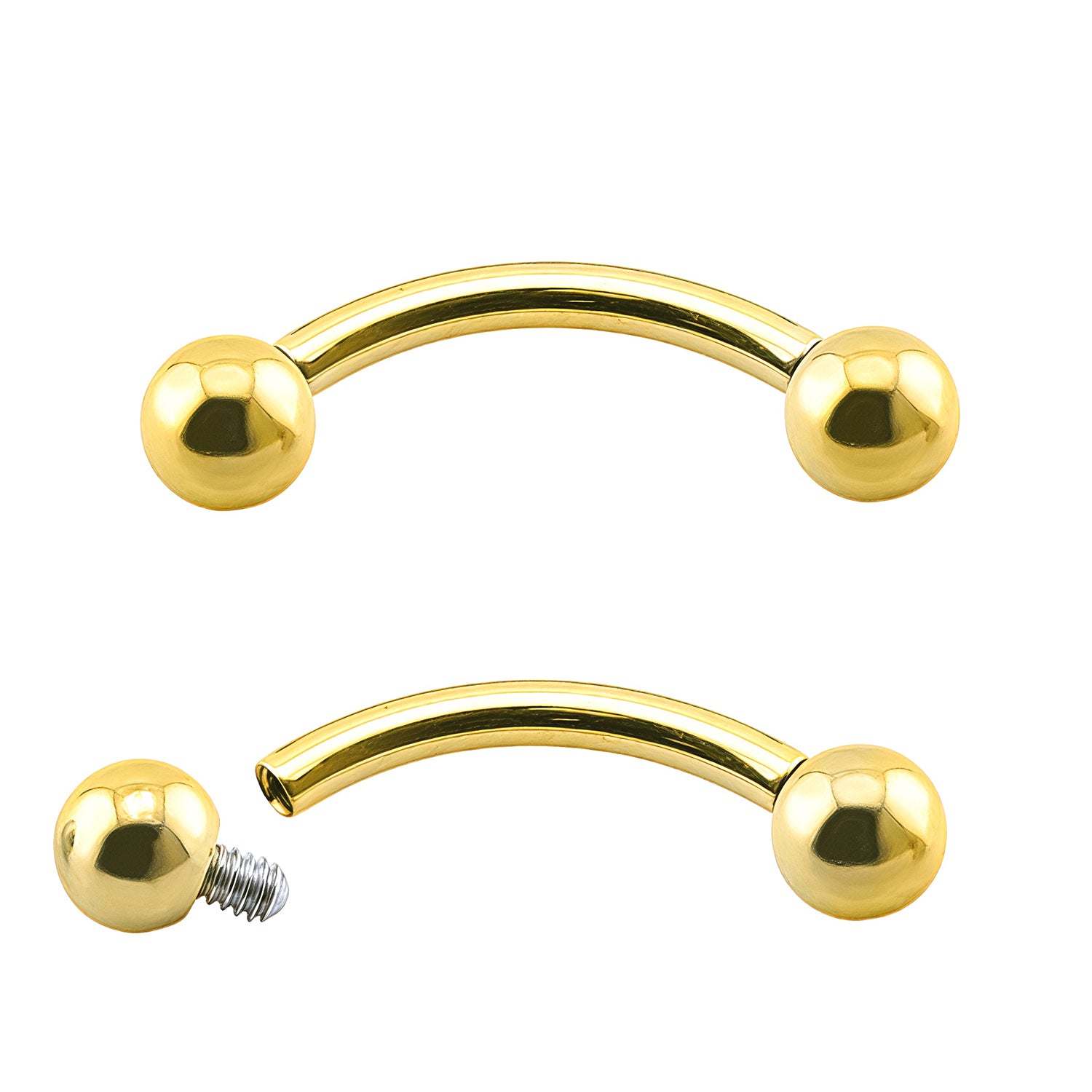 Premium Banana aus Titan G23 mit Gelbgold Veredelung - Stärke 1.2mm mit Innengewinde 0.9mm Kugeln 3mm