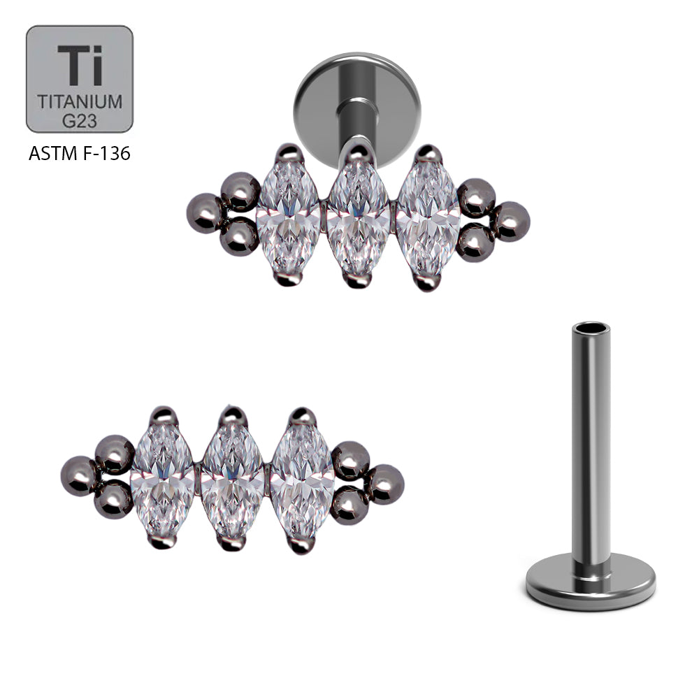 Titan G23 Labret mit Innengewinde und Marquise Zirkonia Design