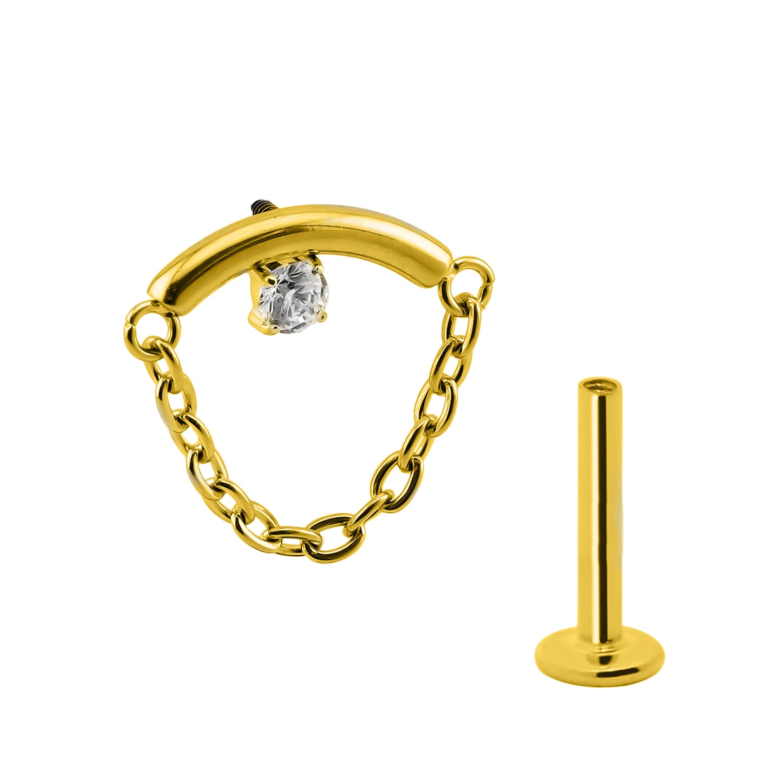 Premium Hidden Helix/ Rook Labret aus Titan G23 mit Gelbgold Veredelung und Zirkonia Design - Stärke 1.2mm mit Innengewinde 0.9mm