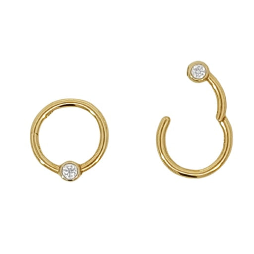 585er Echt-Gelbgold (14K) Segmentring Clicker mit Cubic Zirkonia - Stärke 1.0mm Durchmesser 8mm
