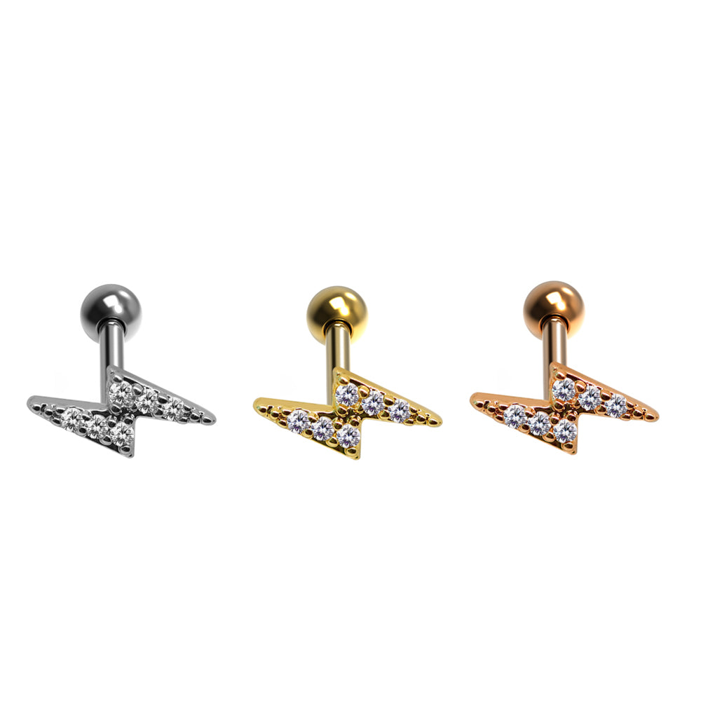Steel 316L Barbell mit Kristallen im Blitz Design - CC Kristallklar