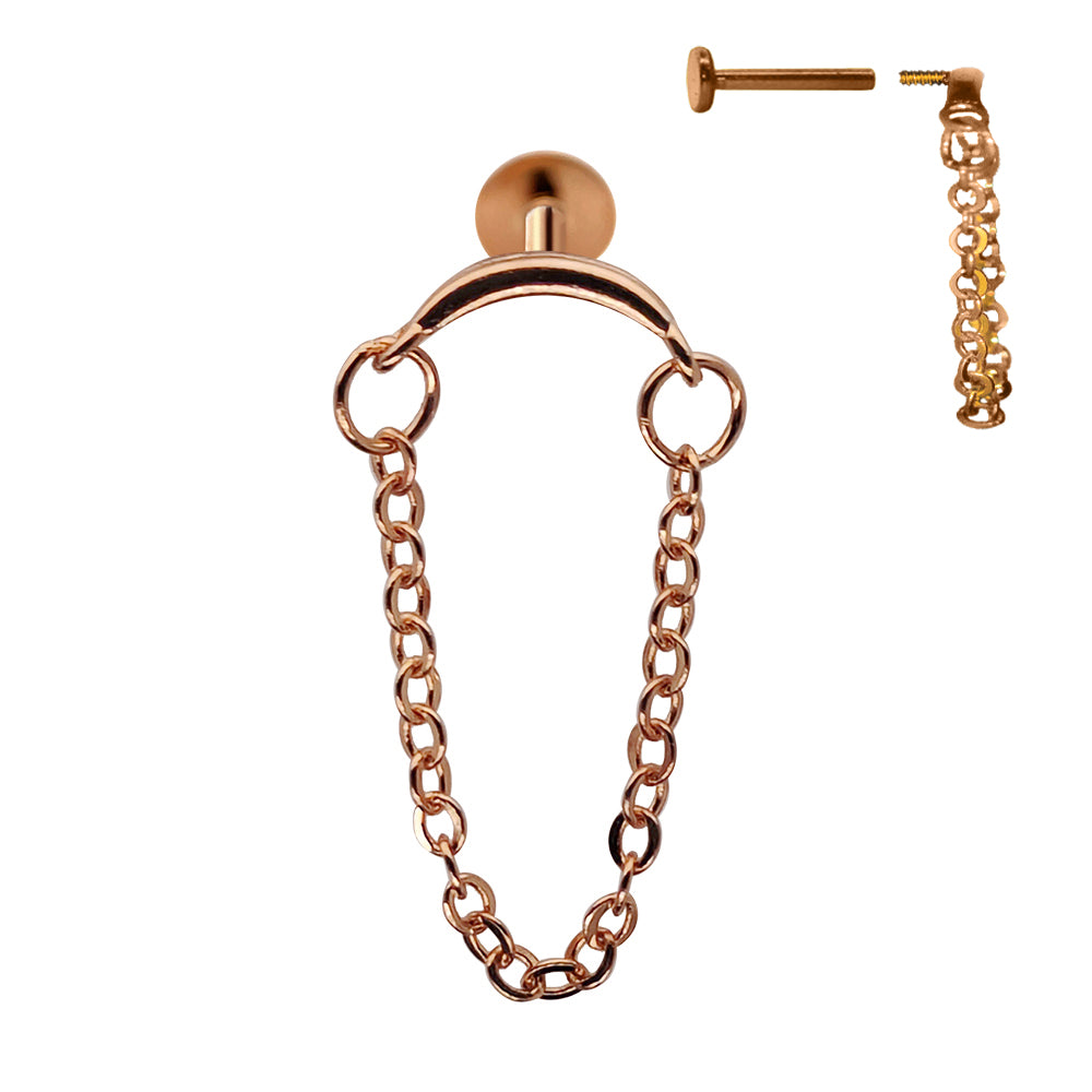 18K Rose Gold Steel Hidden Helix/Rook Labret mit Kette - Stärke 1.2mm