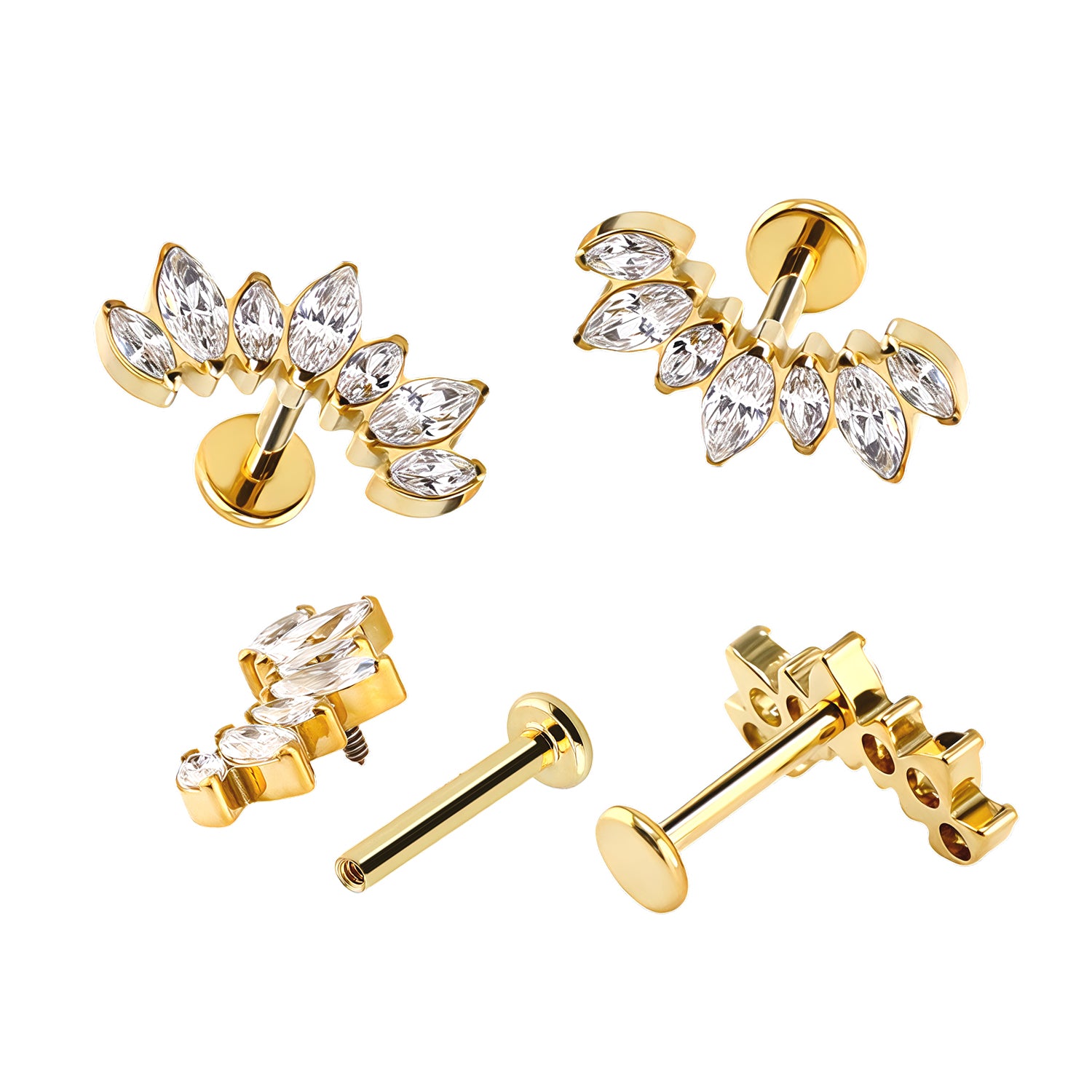 Premium Labret aus Titan G23 mit Gelbgold Veredelung und Zirkonia Design - Stärke 1.2mm mit Innengewinde 0.9mm - Länge 8mm