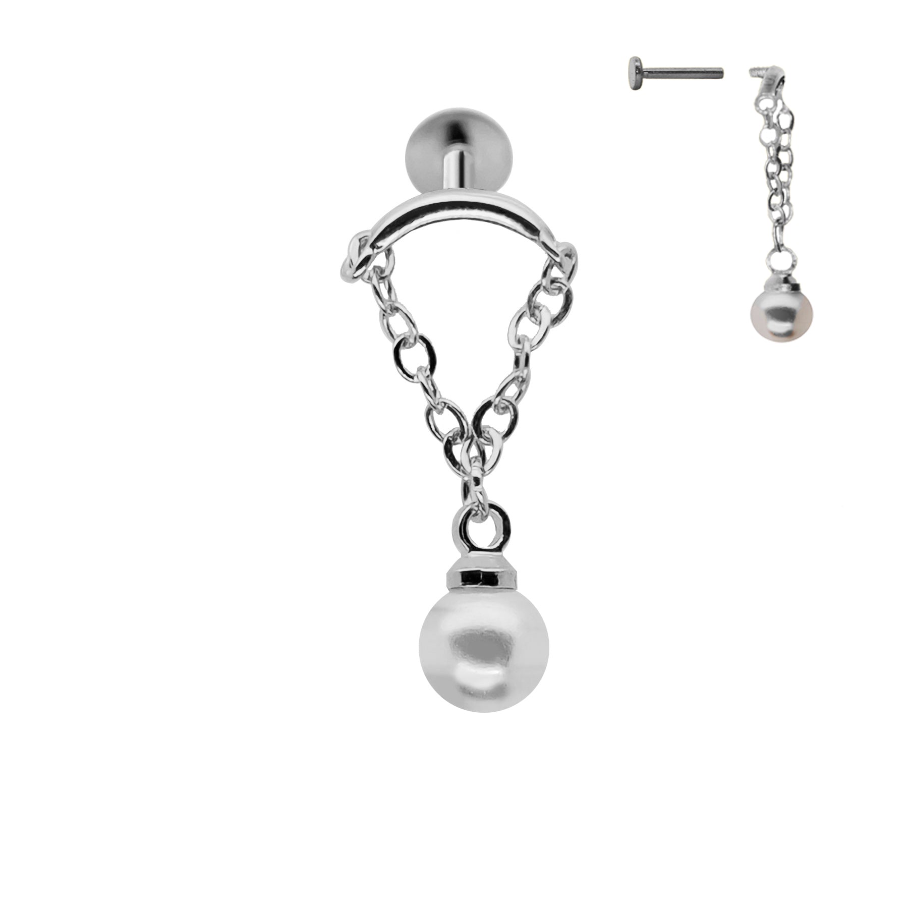 Steel 316L Hidden Helix/Rook Labret mit Kette und Perle - Stärke 1.2mm