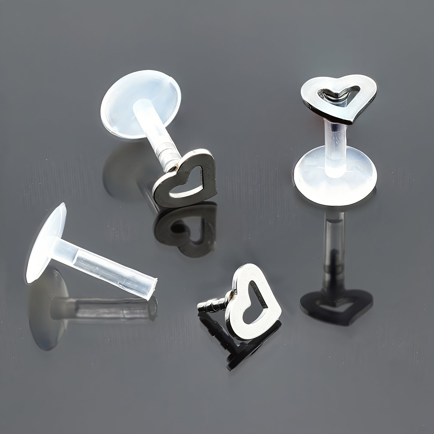 Push-In Bioflex Labret mit Steel Top im Herz Design - Stärke 1.2mm