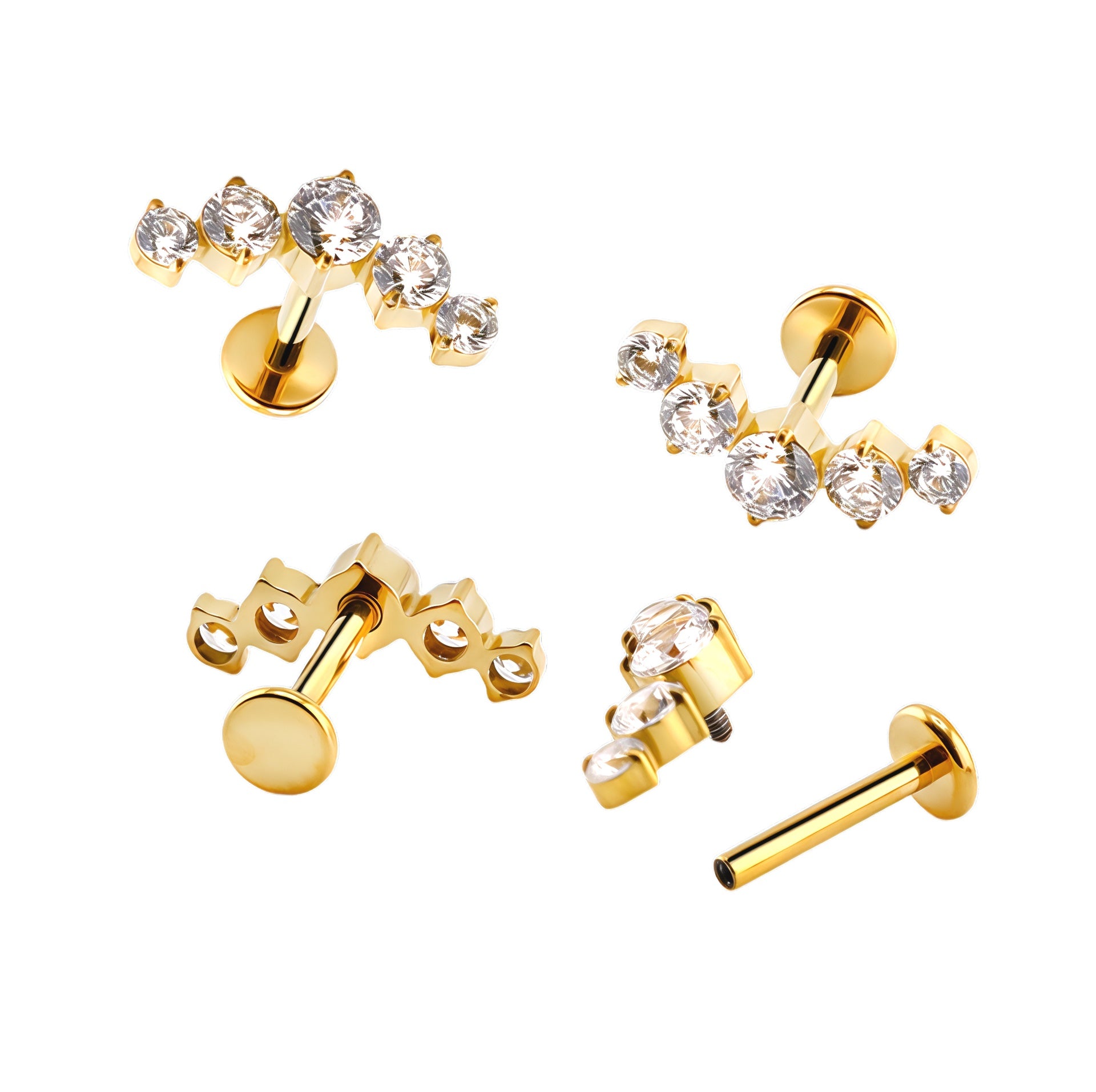 Premium Labret aus Titan G23 mit Gelbgold Veredelung und Zirkonia Design - Stärke 1.2mm mit Innengewinde 0.9mm - Länge 8mm