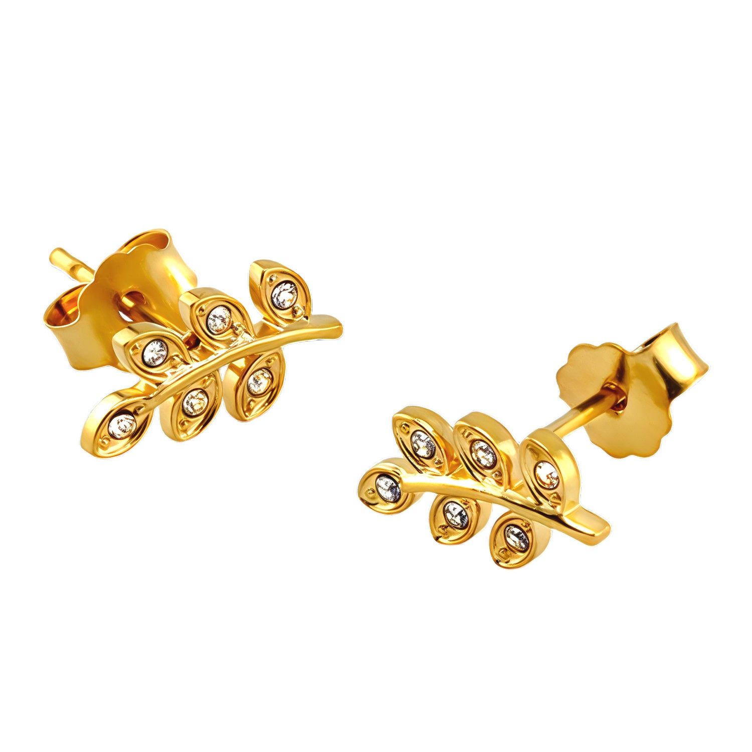18k Gold Titan G23 (ASTM F136) Ohrstecker mit Kristallen im Blätter Design