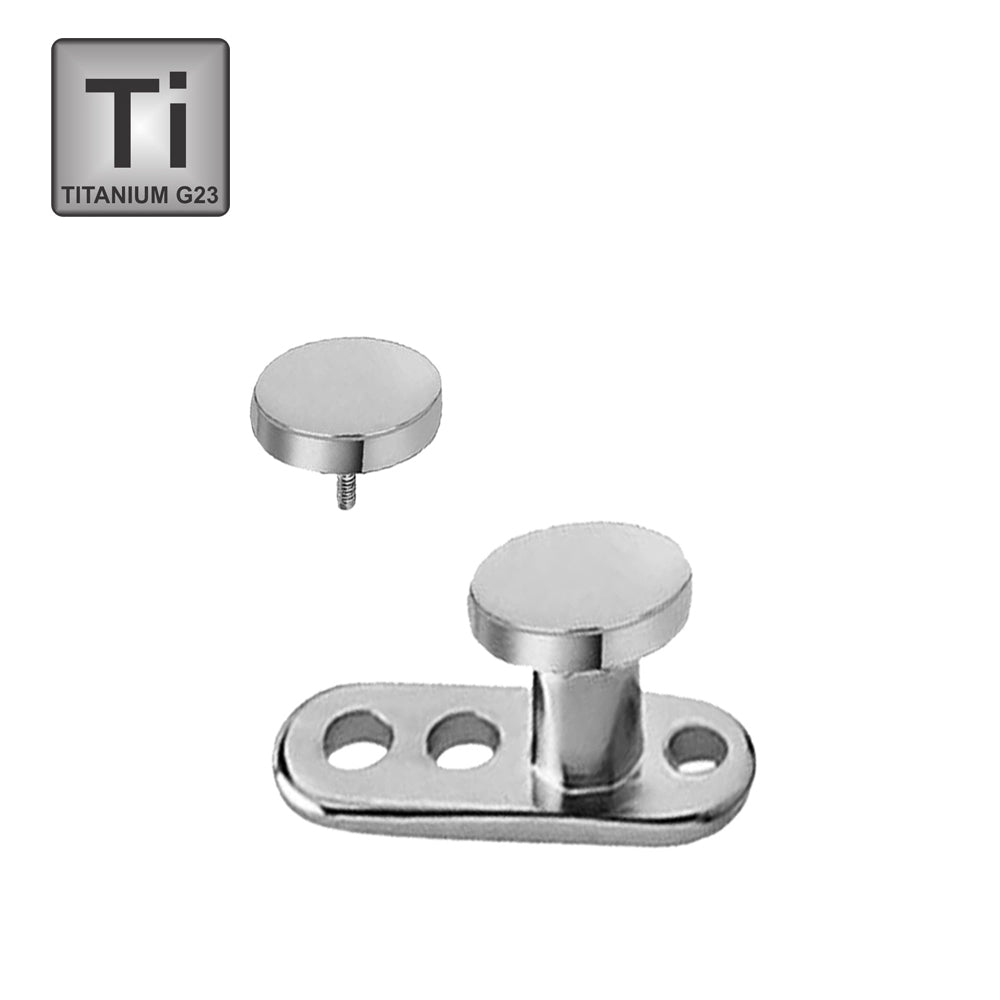 Titan G23 Dermal Anchor mit 3 Loch Base (2.5x7mm) und 4mm Disc - Internally 1.2mm
