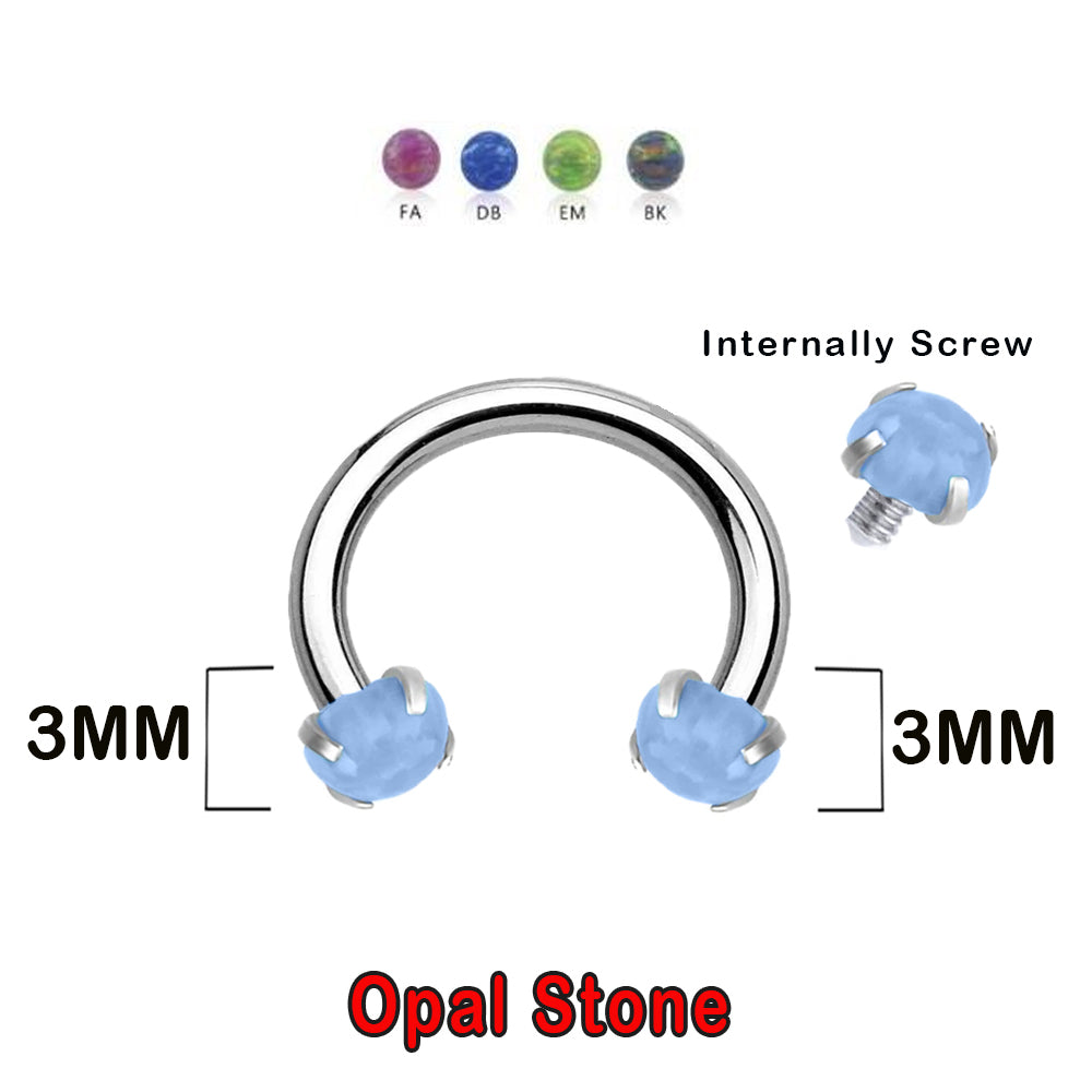 Steel 316L Circular Barbell mit Opal in Krabbenfassung und Innengewinde - Stärke 1.2mm